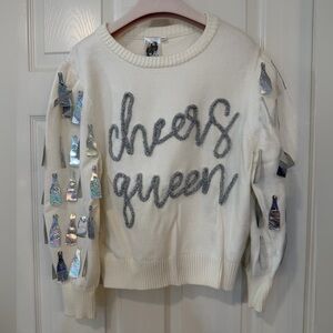 QUEEN OF SPARKLES White and Silver Cheers Sweater